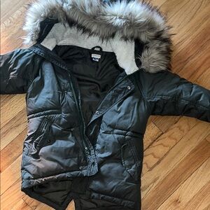Crewcuts Kids Puffer Jacket with Faux Fur Hood - Dark Green